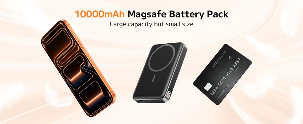 golioklsy MagSafe portable charger attached to iPhone for wireless charging.