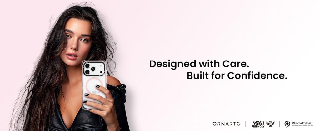 “ORNARTO military grade phone case showing soft silicone grip and raised camera protection”