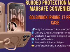 “GolbinBox iPhone 17 Pro Max case showing rugged shockproof design with MagSafe kickstand”