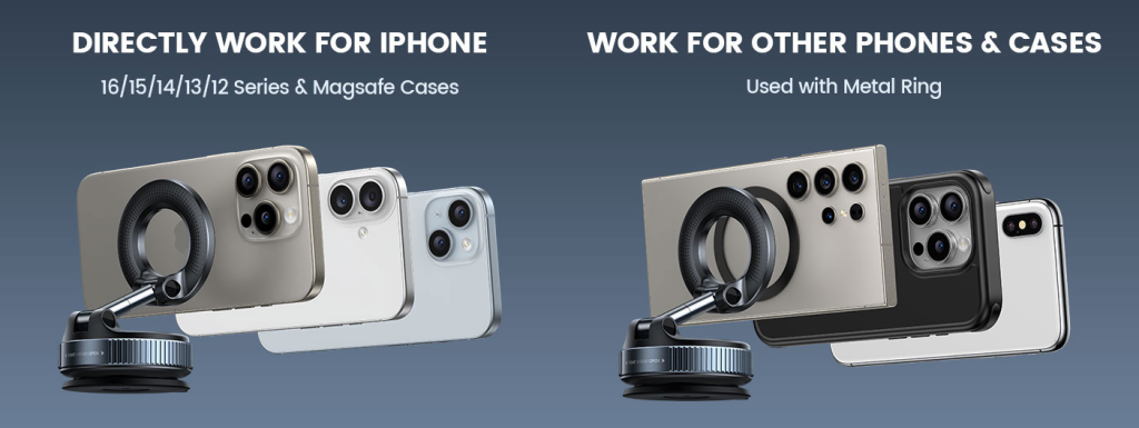 lamicall car phone holder dashboard mount compatible with iPhone17, iPhone 16, iPhone 15, iPhone 14, iPhone 13, iPhone 12 Series & All for Magsafe Case.
