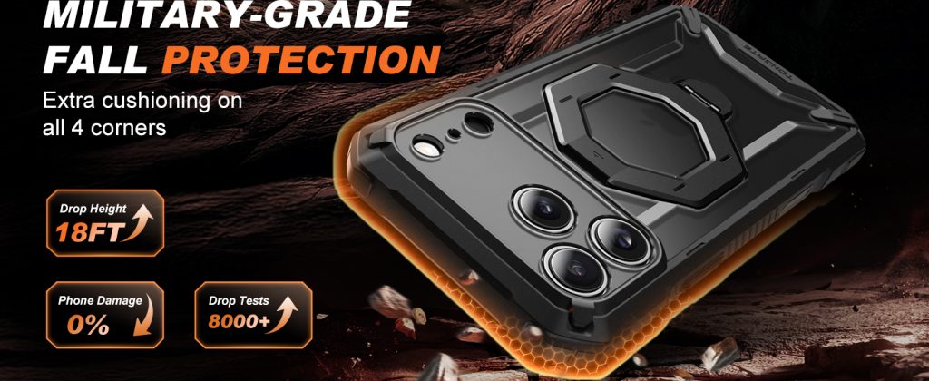 “TONGATE iPhone 17 Pro Max Case Privacy Black showing magnetic stand and privacy screen protection”