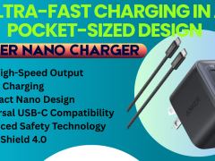 Anker Nano Charger 70W compact USB-C wall charger connected to a MacBook.